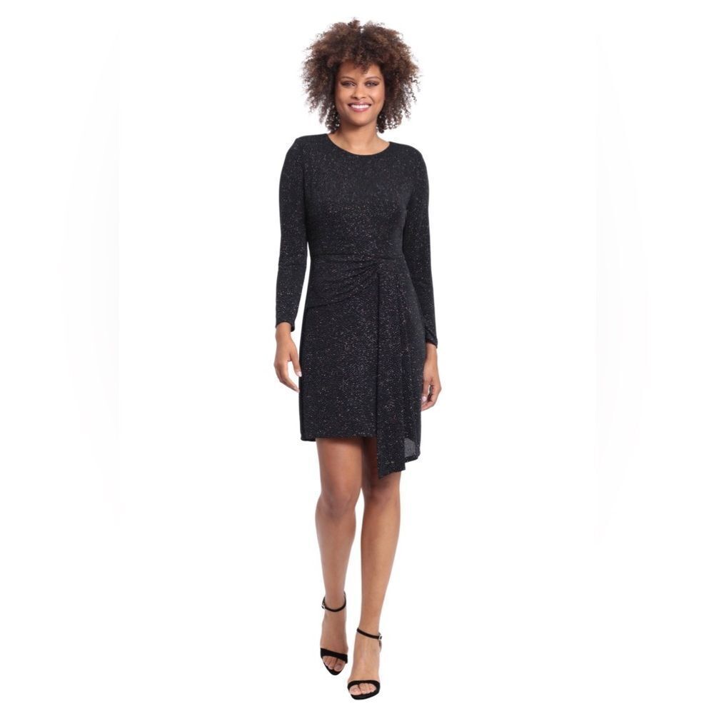 NWT London Times Black  Drape Skirt  Mini  Dress Sparkles  size 4